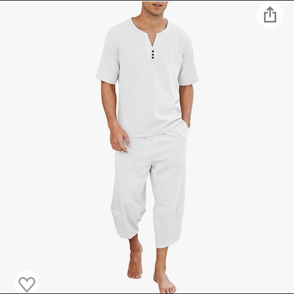 Young men - 2 Piece Ankle pants Sets Linen Sleeve Shorts Beach Wear